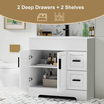 Wavy Line 30/36/48 Badezimmer-Waschtisch-Set mit Waschbecken und Wasserhahn
