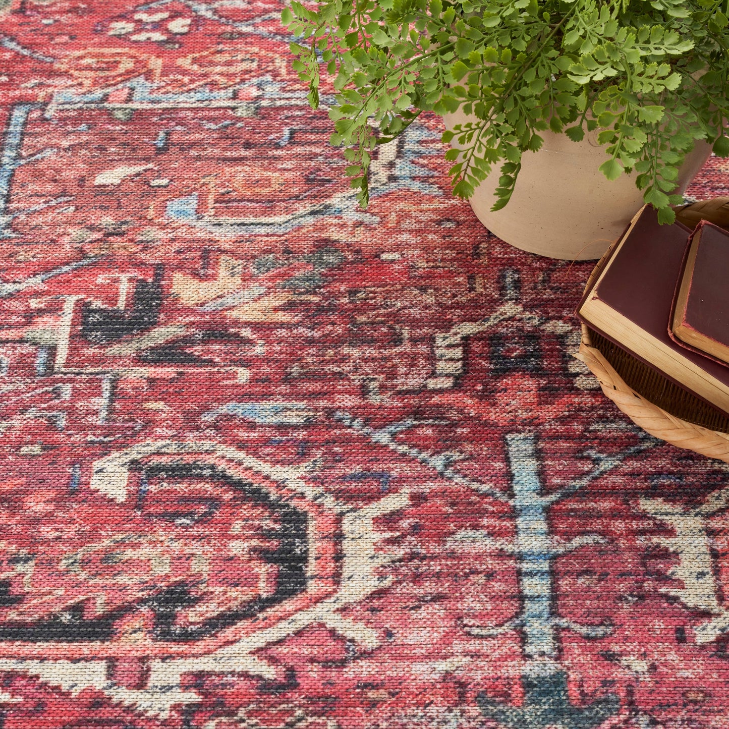 New Concept Washables Vintage Persian Floral Machine Washable Area Rug