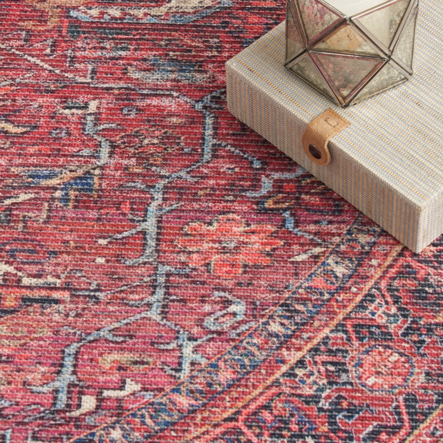 New Concept Washables Vintage Persian Floral Machine Washable Area Rug