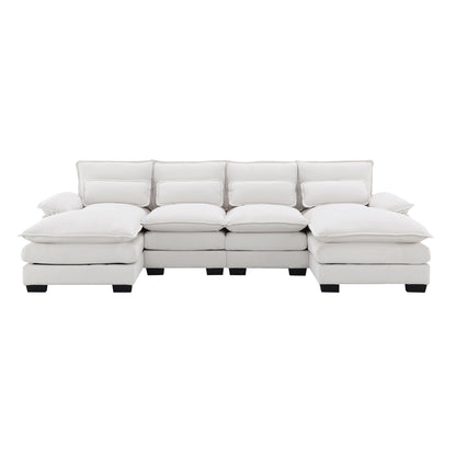 [VIDEO provided][New]109.8*55.9 Modern U-shaped Sectional Sofa with Waist Pillows,6-seat Upholstered Symmetrical Sofa Furniture