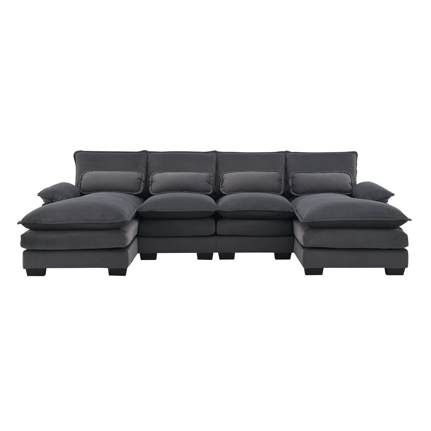 [VIDEO provided][New]109.8*55.9 Modern U-shaped Sectional Sofa with Waist Pillows,6-seat Upholstered Symmetrical Sofa Furniture