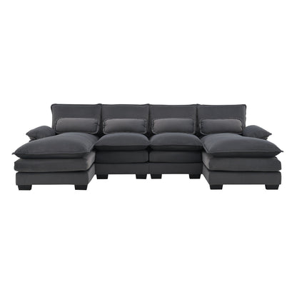 [VIDEO provided][New]109.8*55.9 Modern U-shaped Sectional Sofa with Waist Pillows,6-seat Upholstered Symmetrical Sofa Furniture