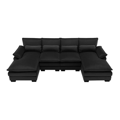 [VIDEO provided][New]109.8*55.9 Modern U-shaped Sectional Sofa with Waist Pillows,6-seat Upholstered Symmetrical Sofa Furniture