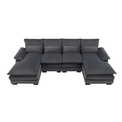 [VIDEO provided][New]109.8*55.9 Modern U-shaped Sectional Sofa with Waist Pillows,6-seat Upholstered Symmetrical Sofa Furniture