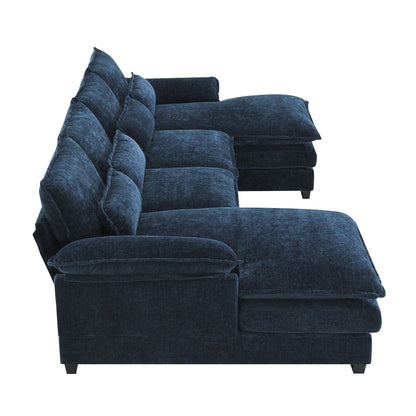 [VIDEO provided][New]109.8*55.9 Modern U-shaped Sectional Sofa with Waist Pillows,6-seat Upholstered Symmetrical Sofa Furniture