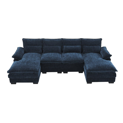 [VIDEO provided][New]109.8*55.9 Modern U-shaped Sectional Sofa with Waist Pillows,6-seat Upholstered Symmetrical Sofa Furniture