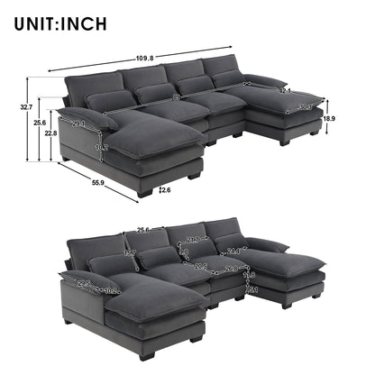 [VIDEO provided][New]109.8*55.9 Modern U-shaped Sectional Sofa with Waist Pillows,6-seat Upholstered Symmetrical Sofa Furniture