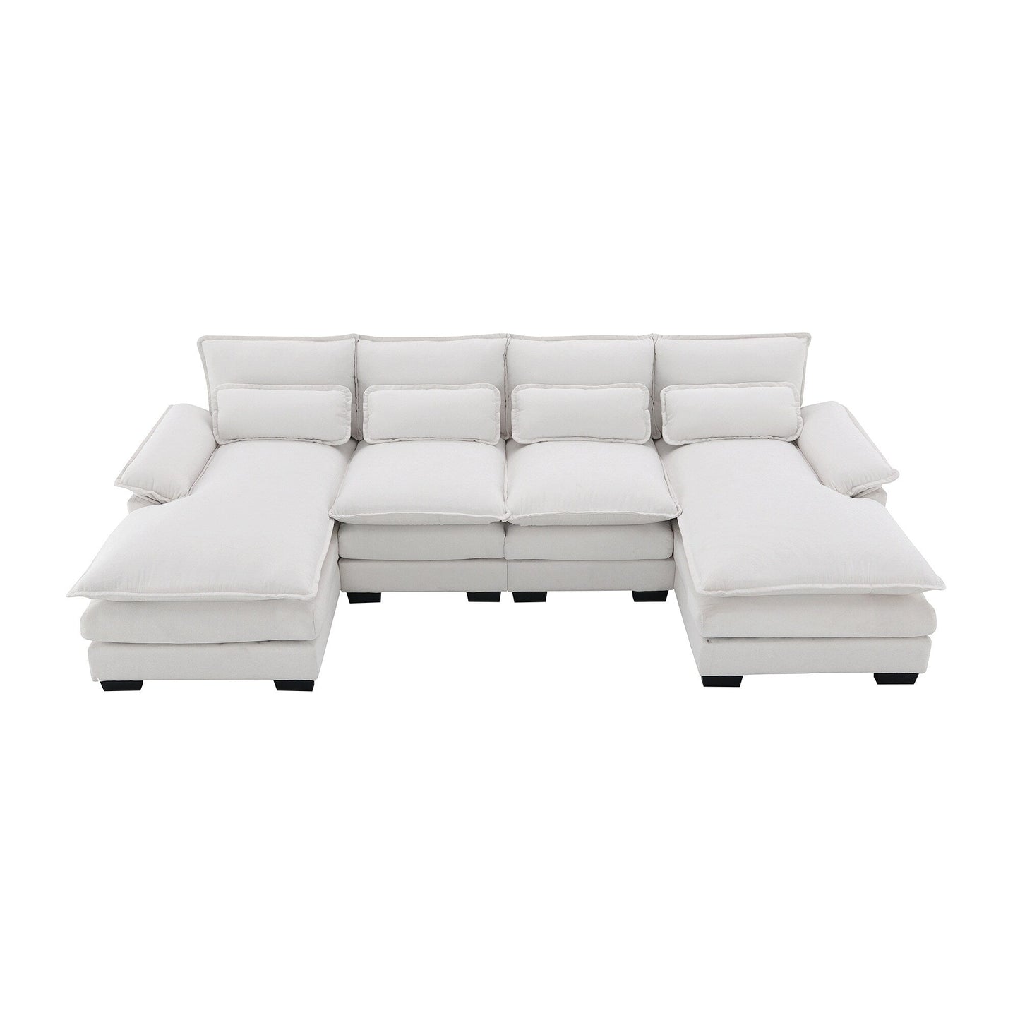 [VIDEO provided][New]109.8*55.9 Modern U-shaped Sectional Sofa with Waist Pillows,6-seat Upholstered Symmetrical Sofa Furniture