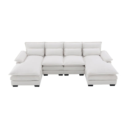 [VIDEO provided][New]109.8*55.9 Modern U-shaped Sectional Sofa with Waist Pillows,6-seat Upholstered Symmetrical Sofa Furniture