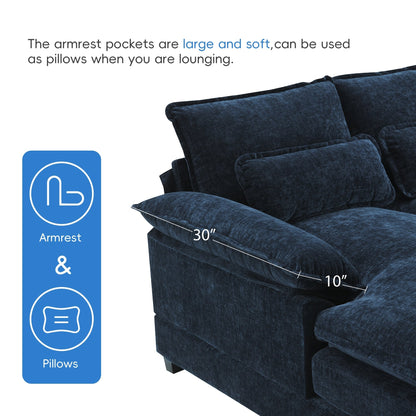 [VIDEO provided][New]109.8*55.9 Modern U-shaped Sectional Sofa with Waist Pillows,6-seat Upholstered Symmetrical Sofa Furniture