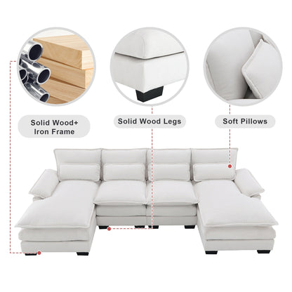 [VIDEO provided][New]109.8*55.9 Modern U-shaped Sectional Sofa with Waist Pillows,6-seat Upholstered Symmetrical Sofa Furniture