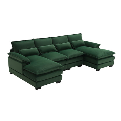 [VIDEO provided][New]109.8*55.9 Modern U-shaped Sectional Sofa with Waist Pillows,6-seat Upholstered Symmetrical Sofa Furniture