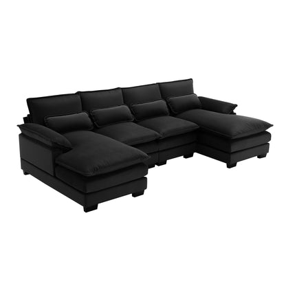 [VIDEO provided][New]109.8*55.9 Modern U-shaped Sectional Sofa with Waist Pillows,6-seat Upholstered Symmetrical Sofa Furniture