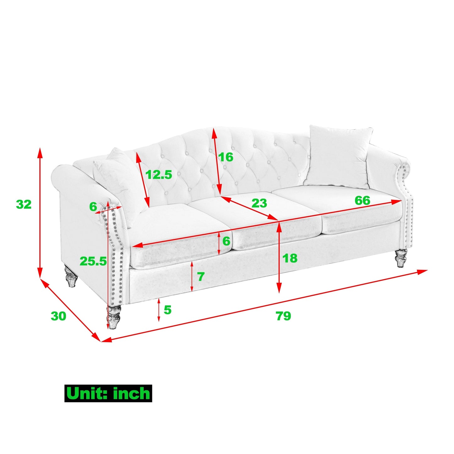 [Video] 79 Chesterfield Sofa Black Velvet for Living Room, 3 Seater Sofa Tufted Couch with Rolled Arms and Nailhead for Living