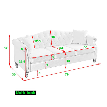 [Video] 79 Chesterfield Sofa Black Velvet for Living Room, 3 Seater Sofa Tufted Couch with Rolled Arms and Nailhead for Living