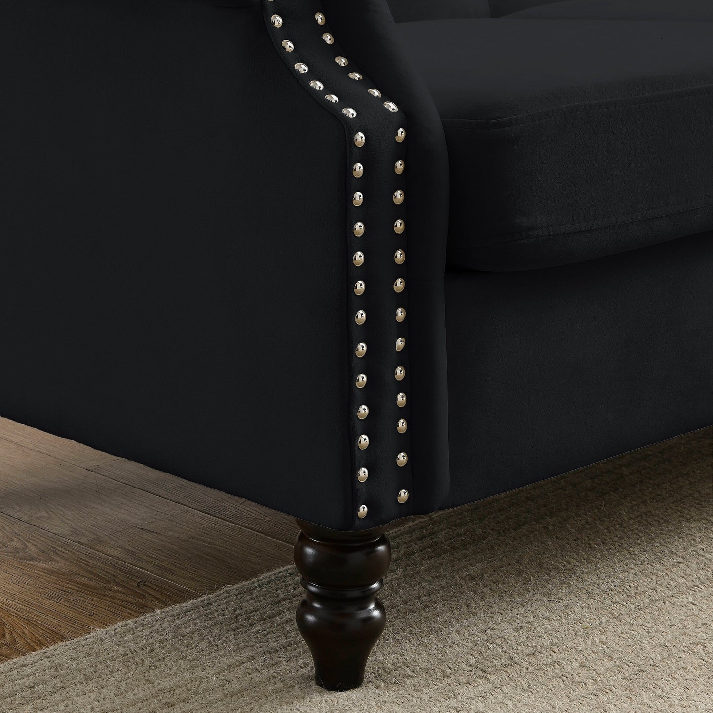 [Video] 79 Chesterfield Sofa Black Velvet for Living Room, 3 Seater Sofa Tufted Couch with Rolled Arms and Nailhead for Living