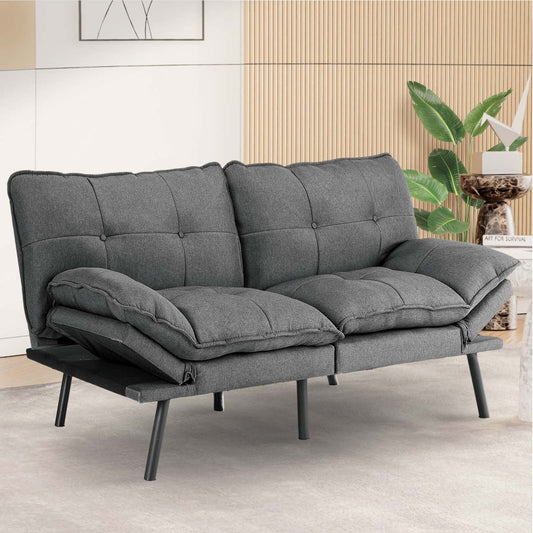 70.8 Linen Loveseat Folding Sofa Bed with Adjustable Back and Six Chrome-Plated Metal Legs for Living Room