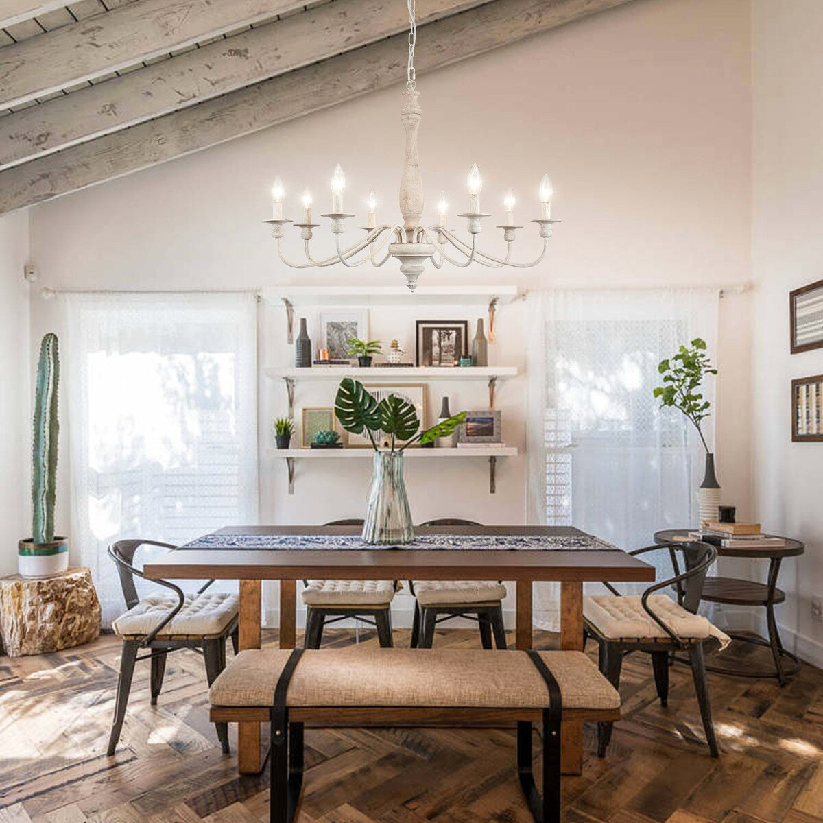 Moderner Bauernhaus-Kronleuchter, 8-flammiger Kerzenleuchter für Wohnzimmer, Kücheninsel, Esszimmer, Foyer – B 31,1 x H 20,66