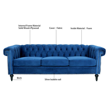 Traditional Square Arm Tufted Upholstery Three-Seater Sofa - 32.68 x 83.66 x 29.53