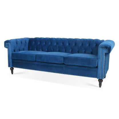 Traditional Square Arm Tufted Upholstery Three-Seater Sofa - 32.68 x 83.66 x 29.53
