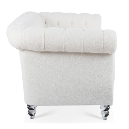 Nordic White Tufted Rolled Arm Upholstered Sofa - 32.09 x 84.65 x 28.35