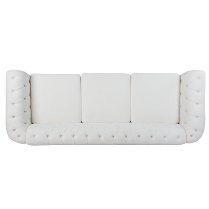 Nordic White Tufted Rolled Arm Upholstered Sofa - 32.09 x 84.65 x 28.35