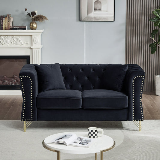 81.8 Velvet 3-seater Sofa with Tufted Couch and Metal Foot for Living Room