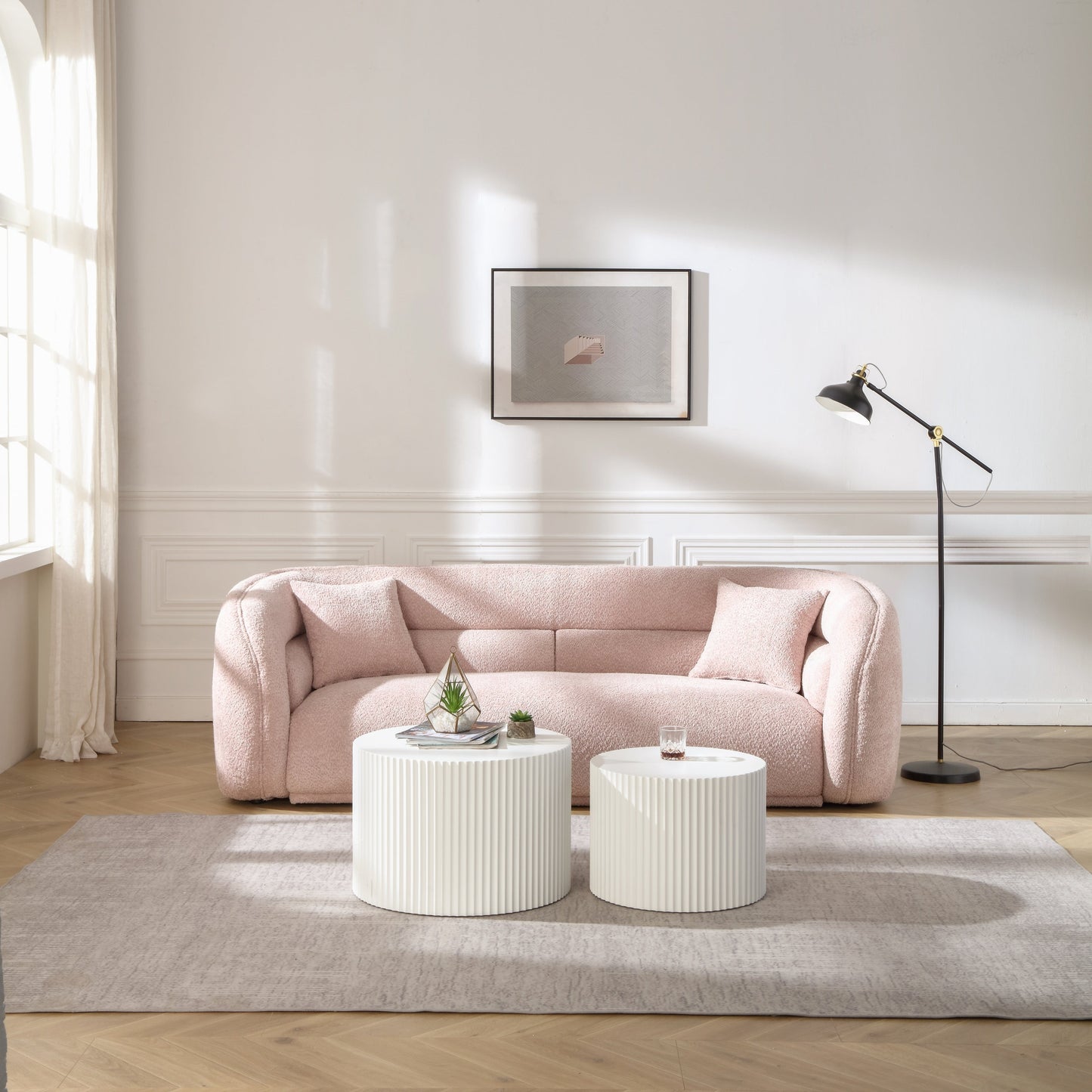 Modern Contemporary 91 Upholstered Curved Sofa With 2 Pillows for Living Room