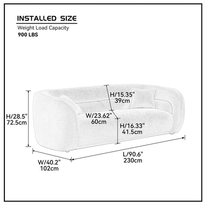 Modern Contemporary 91 Upholstered Curved Sofa With 2 Pillows for Living Room