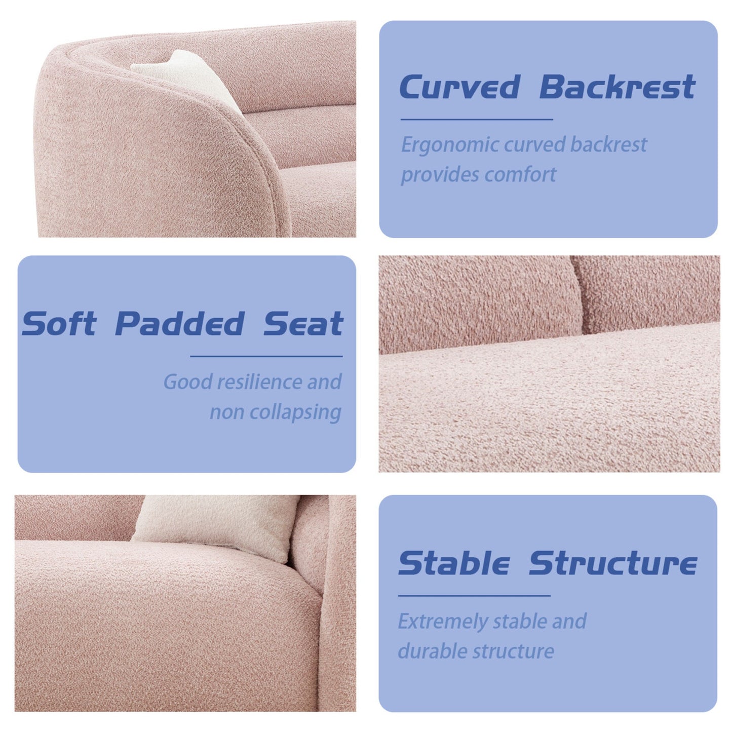 Modern Contemporary 91 Upholstered Curved Sofa With 2 Pillows for Living Room