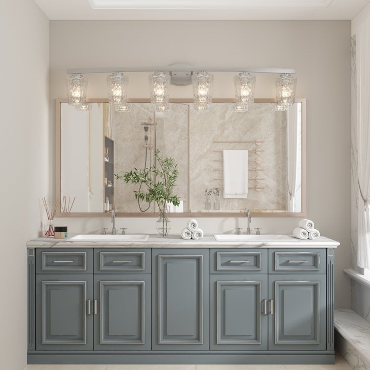 Modernes, dimmbares Badezimmer-Waschtischlicht mit 6 Lichtern und Kunstglas im Mid-Century-Stil – 51 Zoll