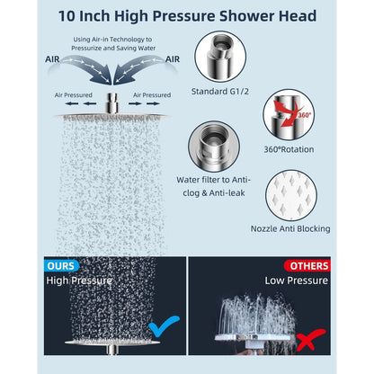 10-Zoll-Hochdruck-Regenduschkopf aus Metall mit Handbrause