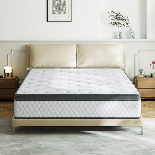 SweDrea 12 Zoll feste Hybrid-Memoryschaummatratze mit CertiPUR-US und Oeko-TEX, mit verstärkten Federn.