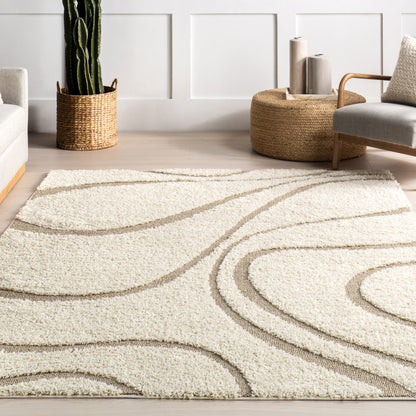 Nuloom Krista Moderner Zottelteppich mit Wirbelmuster
