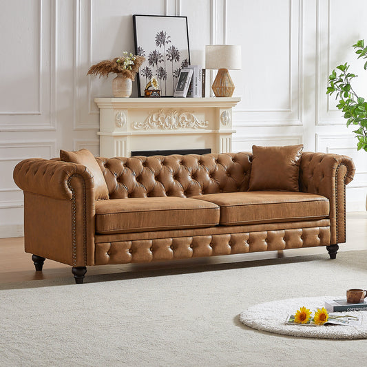 Brown Tech Fabric 3-seater Chesterfield Sofa