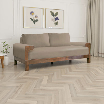 Caisy Sofa, Light Brown Polyester, Foam Cushions, Solid Wood Frame, 93 Inch