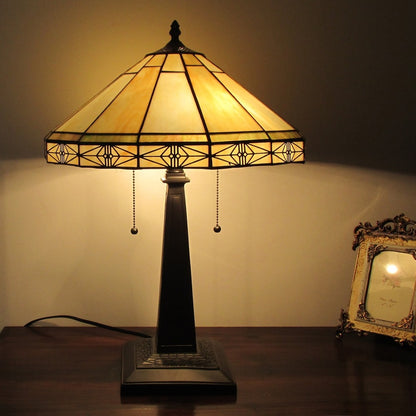 Tischlampe im Mission-Design im Tiffany-Stil mit 2 Lichtern