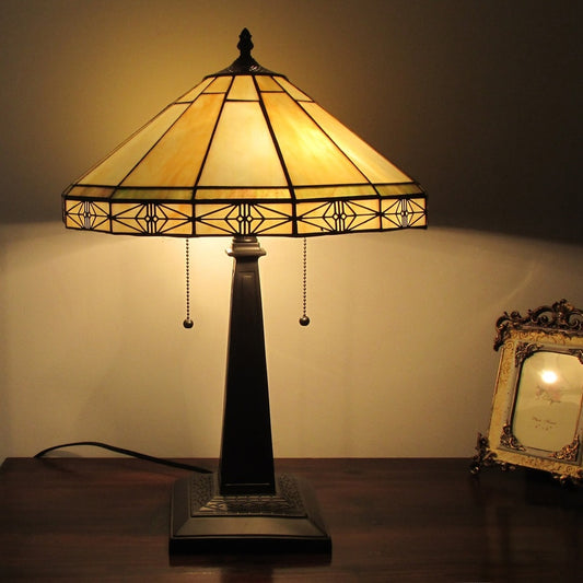 Tischlampe im Mission-Design im Tiffany-Stil mit 2 Lichtern