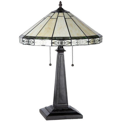 Tischlampe im Mission-Design im Tiffany-Stil mit 2 Lichtern