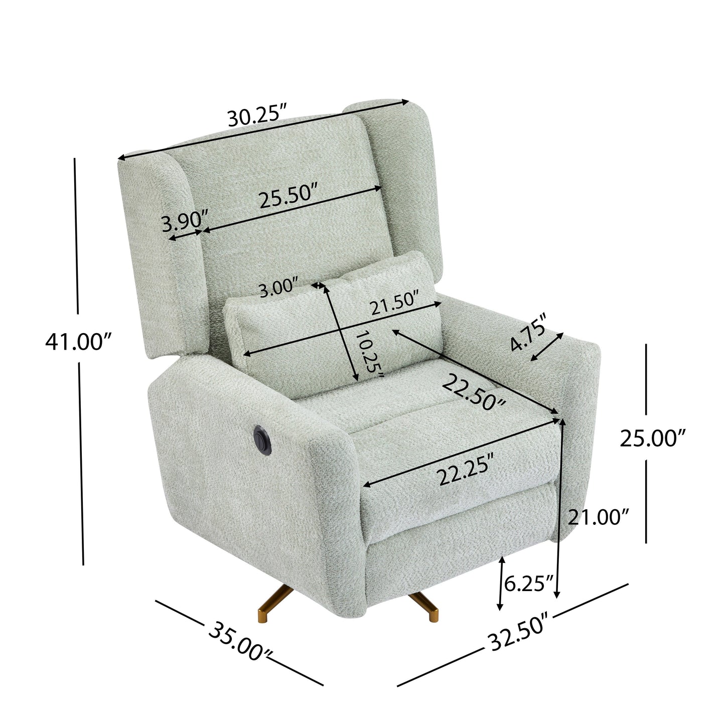 Christopher Knight Home - Starling Power Swivel Recliner With Gold Metal Base