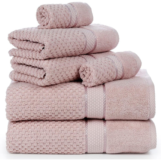 Handtuchset aus 6 Baumwoll-Popcorn-Textur von Ample Decor – 2Bad, 2Hand, 2Waschen