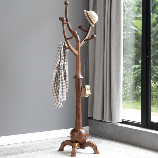 Freistehende Garderobe aus Gummibaumholz in Baumzweigform mit 8 Haken – 24,5 B x 70,87 H