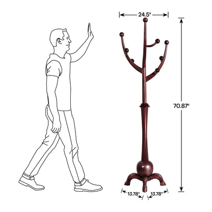 Freistehende Garderobe aus Gummibaumholz in Baumzweigform mit 8 Haken – 24,5 B x 70,87 H