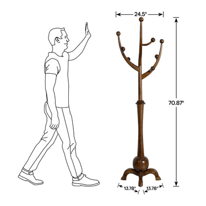 Freistehende Garderobe aus Gummibaumholz in Baumzweigform mit 8 Haken – 24,5 B x 70,87 H
