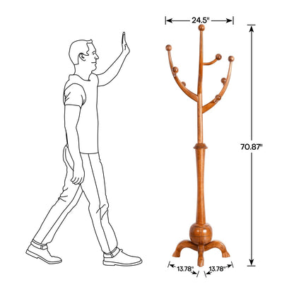 Freistehende Garderobe aus Gummibaumholz in Baumzweigform mit 8 Haken – 24,5 B x 70,87 H