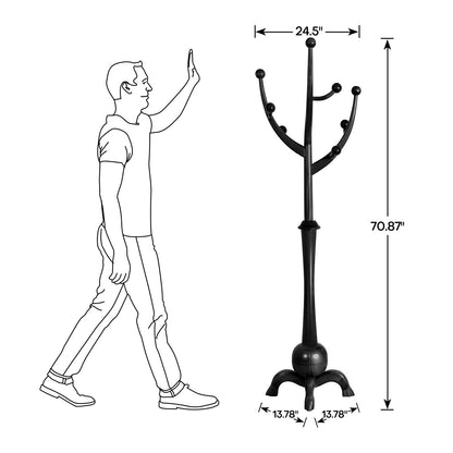 Freistehende Garderobe aus Gummibaumholz in Baumzweigform mit 8 Haken – 24,5 B x 70,87 H