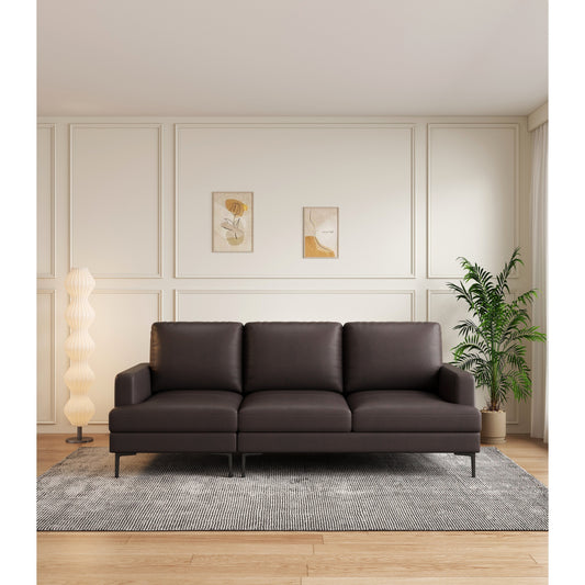 Dark Brown Luxury 77 Genuine Leather 3-seater Sofa with USB Charger for Living Room