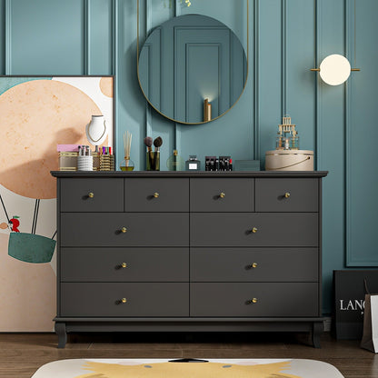 Doppelkommode mit 10 Schubladen für Schlafzimmer, weiße Kommode, breiter Stauraum