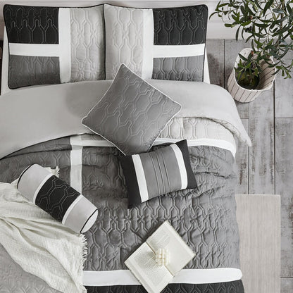 Nanshing Blake 7-teiliges modernes Colorblock-Bettdeckenset
