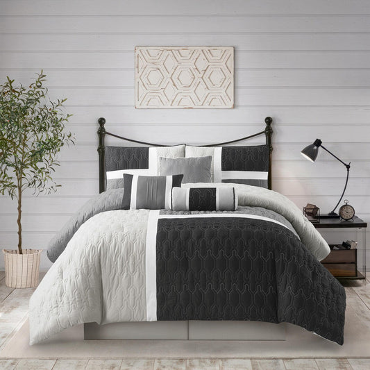 Nanshing Blake 7-teiliges modernes Colorblock-Bettdeckenset